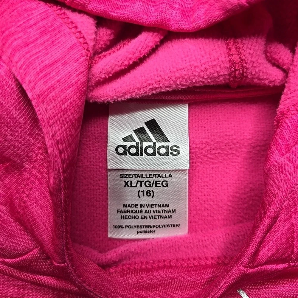 Adidas‎ Bright Pink Hoodie Youth Girls Size XL (16) Metallic Silver Logo School